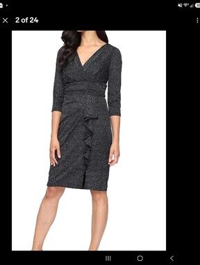 ignite evenings Black Sparkle Faux-Wrap Midi Dress